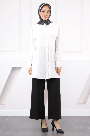 Ekru Yaka Detaylı Tunik