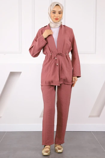 Gül Beli İpli Ceket Pantolonlu Takım