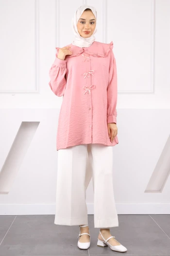 Gül Kurusu Bebe Yaka Fiyonk Detaylı Tunik