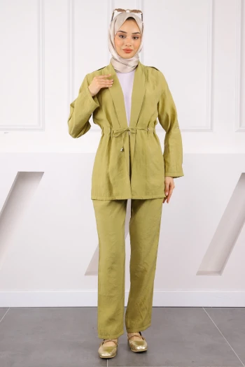 Haki Beli İpli Ceket Pantolonlu Takım