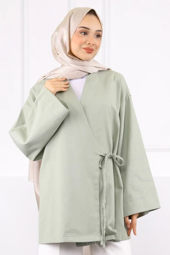 Haki Çapraz Bağlamalı Kimono