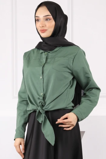 Haki Tek Cepli Ön Bağlamalı Gömlek