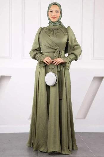 Haki Yan Bağlamalı Kol Detaylı Abiye