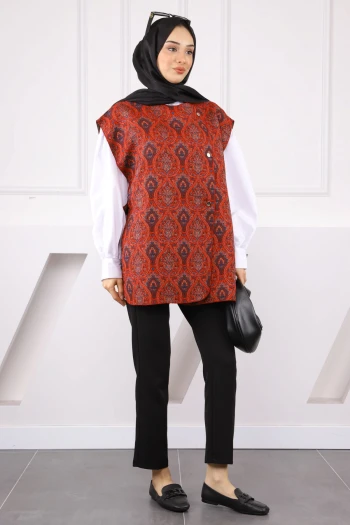 Kırmızı Etnik Desenli Yelek