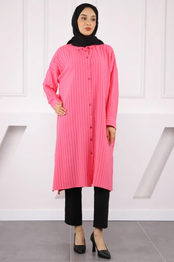 Pembe Çizgili Yırtmaçlı Tunik