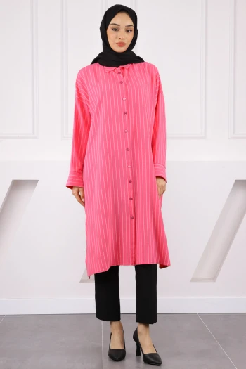 Pembe Çizgili Yırtmaçlı Tunik