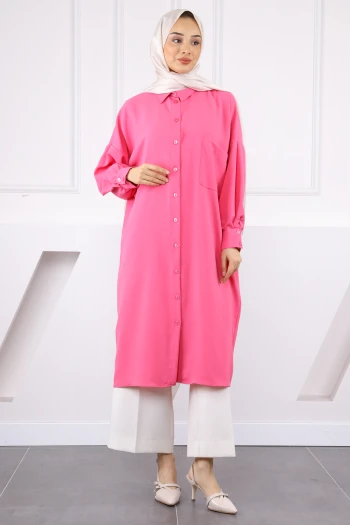 Pembe Düğmeli Cepli Tunik