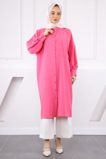 Pembe Düğmeli Cepli Tunik