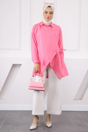 Pembe Yandan Bağlamalı Modal Tunik