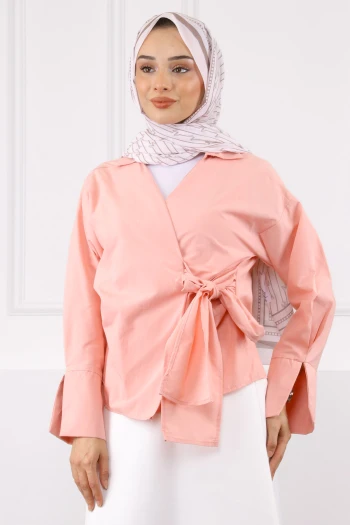 Pudra Yandan Bağlamalı Gömlek
