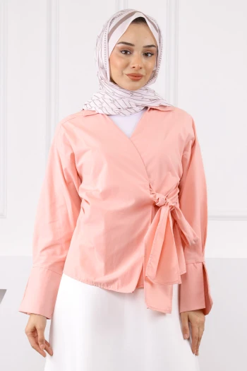 Pudra Yandan Bağlamalı Gömlek