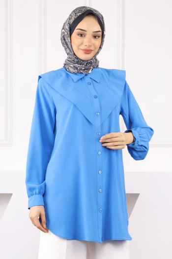 Saks Mavi Ön Detaylı Linda Tunik