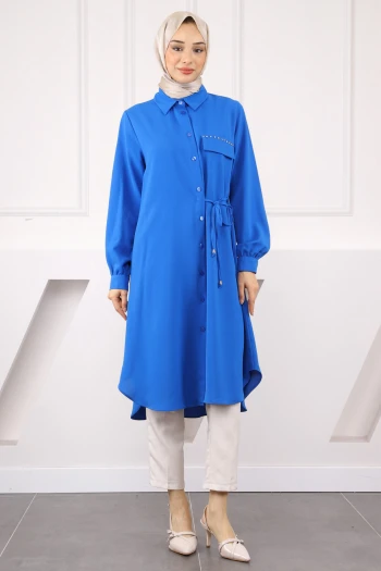 Saks Mavi Yan Bağlamalı Linda Tunik