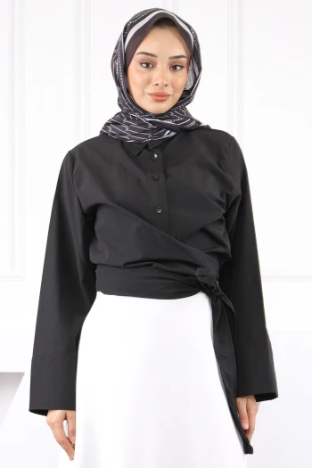 Siyah Bel Bağlamalı Gömlek