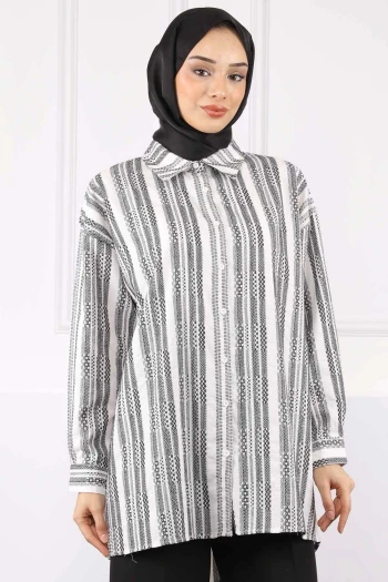 Siyah Çizgi Desenli Gömlek