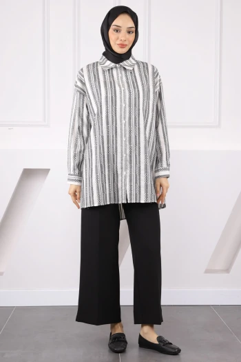 Siyah Çizgi Desenli Gömlek