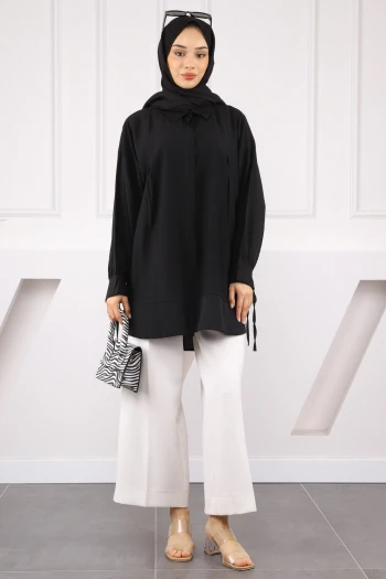 Siyah Kol Bağlamalı Tunik
