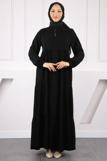 Siyah Kol Lastikli Katlı Ferace