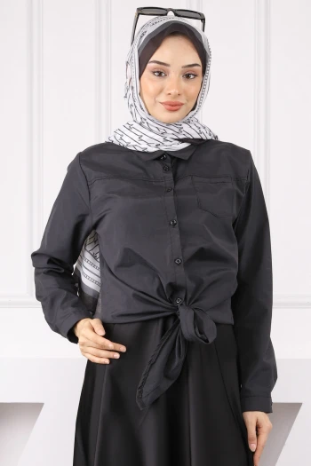 Siyah Tek Cepli Ön Bağlamalı Gömlek