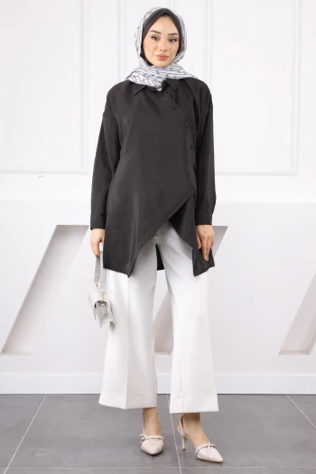 Siyah Yandan Bağlamalı Modal Tunik