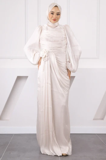 Taş Önü Drapeli Gül Detaylı Abiye