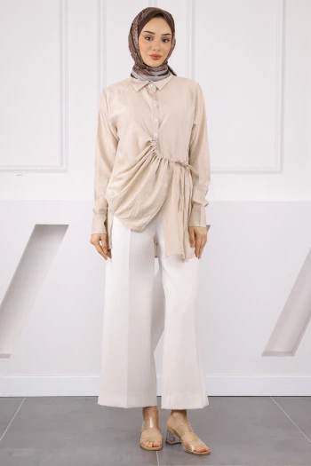 Taş Yan Bağlamalı Düğmeli Gömlek