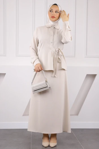 Taş Yan Bağlamalı Gömlek Etekli Takım