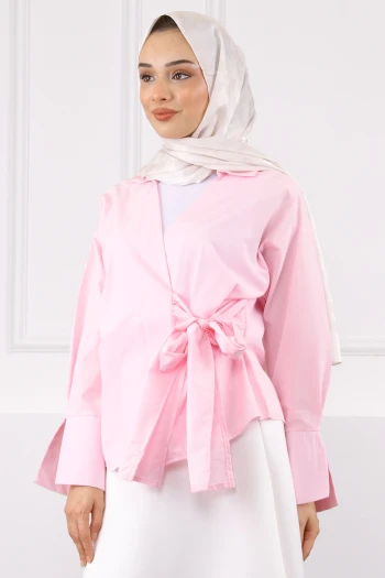 Toz Pembe Yandan Bağlamalı Gömlek