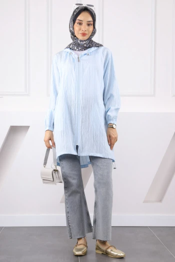 Bebe Mavi Kapüşonlu Fermuarlı Ceket