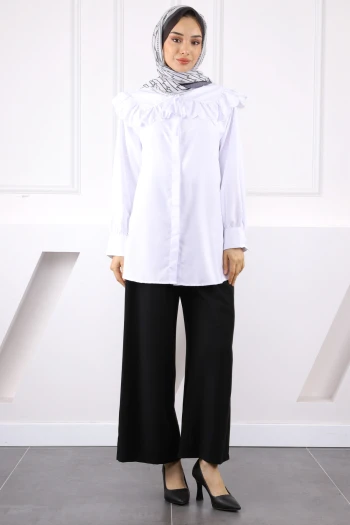 Beyaz Renk Bloklu Gömlek
