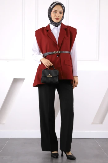 Bordo Bel Kemerli Yelek