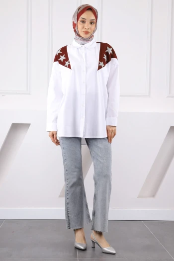 Bordo Garnili Taş Detaylı Gömlek