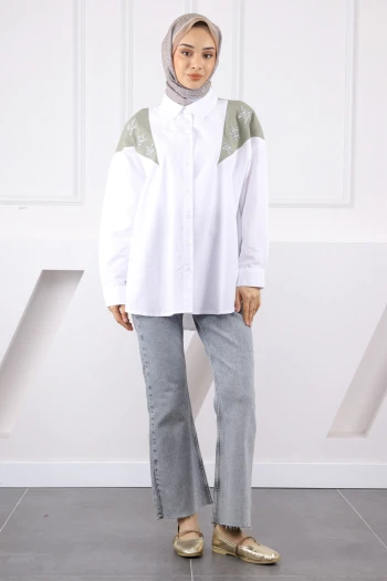 Çağla Garnili Taş Detaylı Gömlek