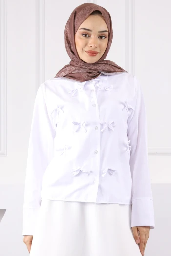 Ekru Fiyonklu Ön Düğmeli Gömlek
