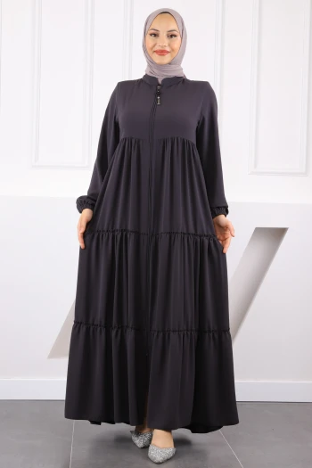 Füme Kol Lastikli Katlı Ferace