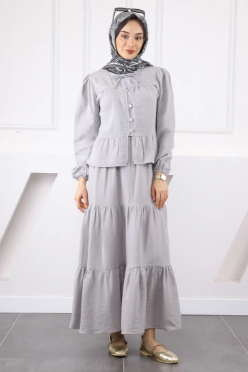 Gri Müslin Gömlek Etekli Takım