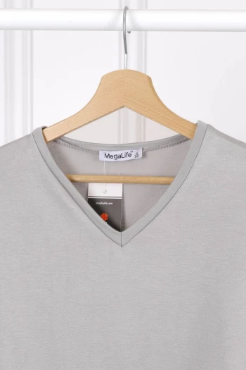 Gri V Yaka Kısa Kol T-Shirt