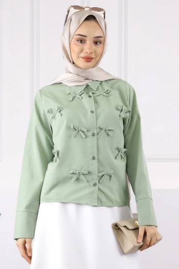 Haki Fiyonklu Ön Düğmeli Gömlek