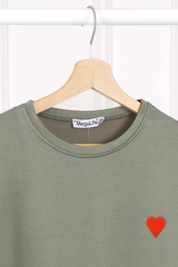 Haki Nakışlı Kısa Kol Modal T-Shirt