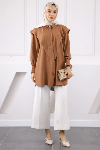 Koyuv Vizon Ön Detaylı Kol Bağlamalı Tunik