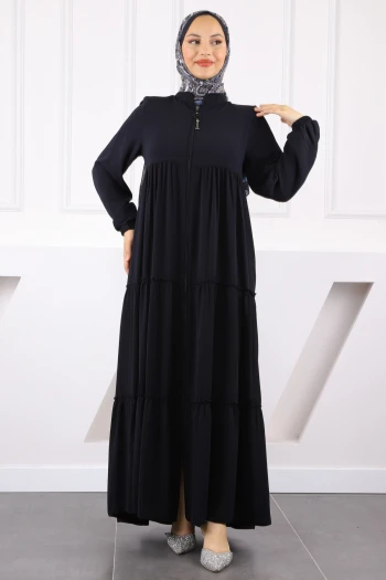 Lacivert Kol Lastikli Katlı Ferace