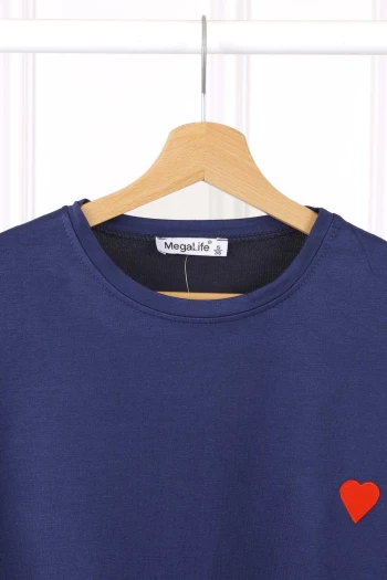 Lacivert Nakışlı Kısa Kol Modal T-Shirt