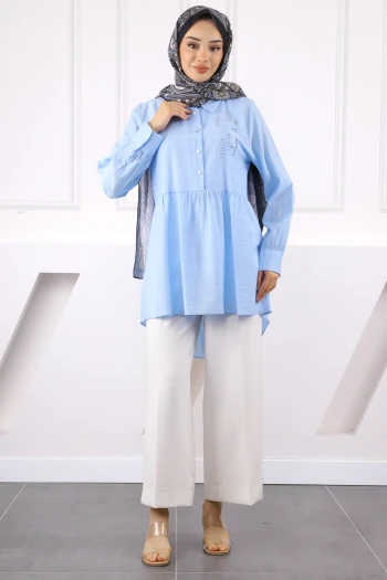 Mavi Taş Detaylı Tunik