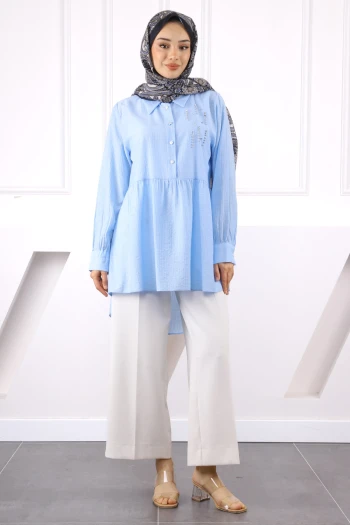 Mavi Taş Detaylı Tunik