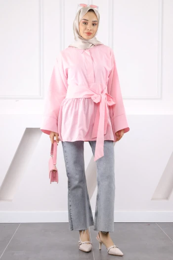 Pembe Bel Kuşaklı Tunik