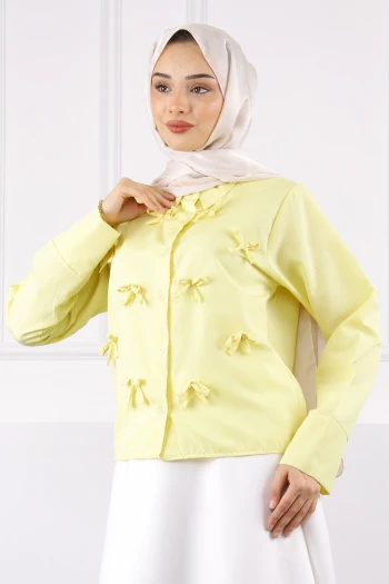 Sarı Fiyonklu Ön Düğmeli Gömlek