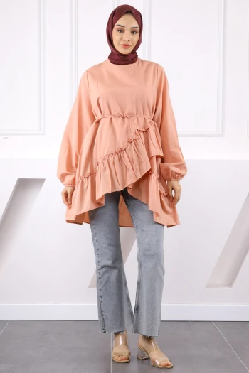 Somon Eteği Katlı Fırfırlı Tunik
