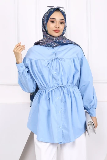 Bebe Mavi Bel Lastikli Düğmeli Tunik