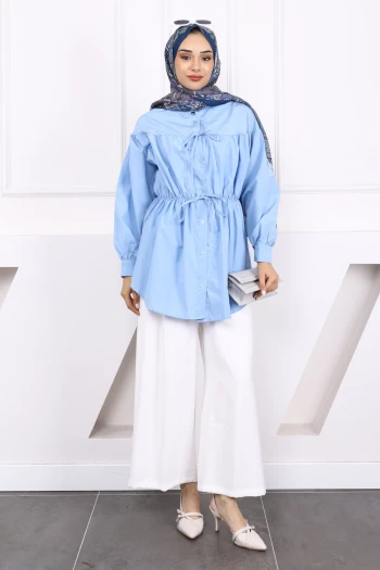 Bebe Mavi Bel Lastikli Düğmeli Tunik