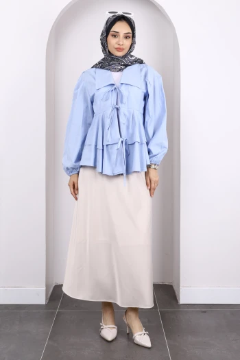 Bebe Mavi Ön Bağlamalı Katlı Tunik